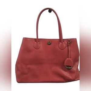 LAUREN RALPH LAUREN RED Pebbled Leather Tote Shoulder Bag